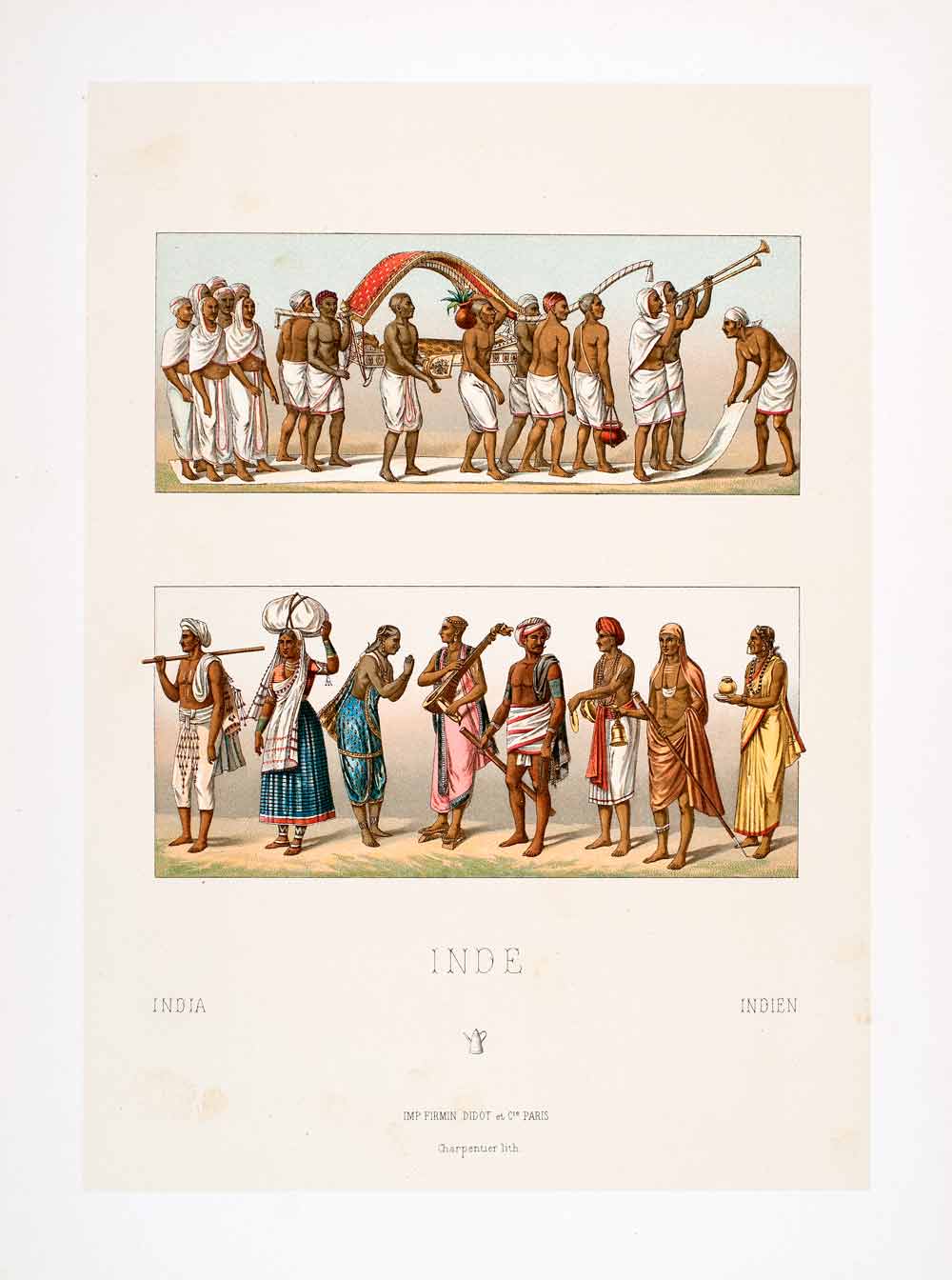 1888 Chromolithograph Banjara Costume India Funeral Verna Caste Lambadi LCH2