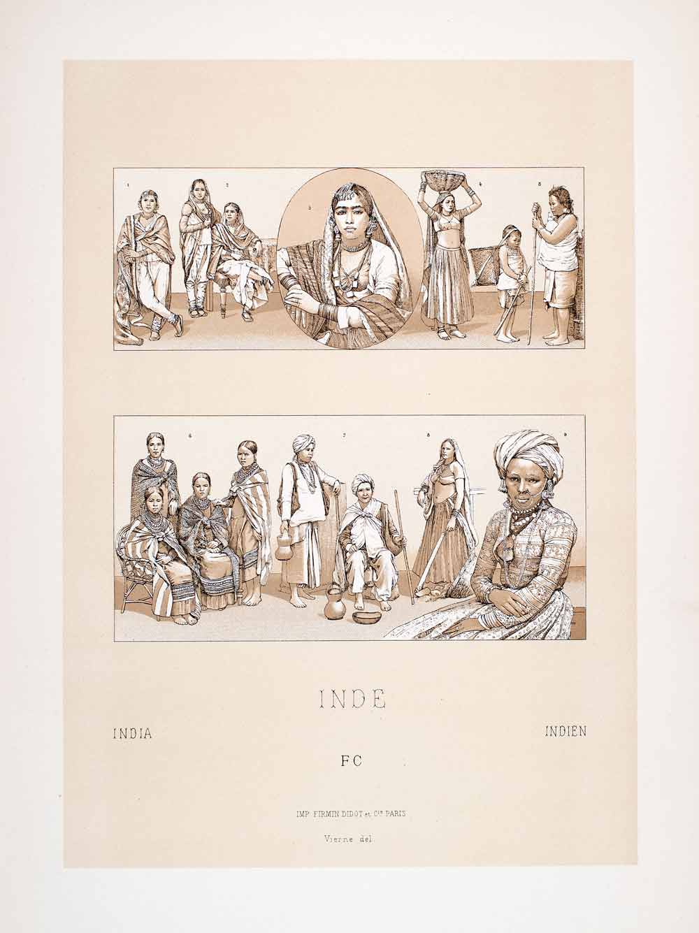 1888 Chromolithograph India Costume Garro Koli Manipuri Assam Bayadere LCH2