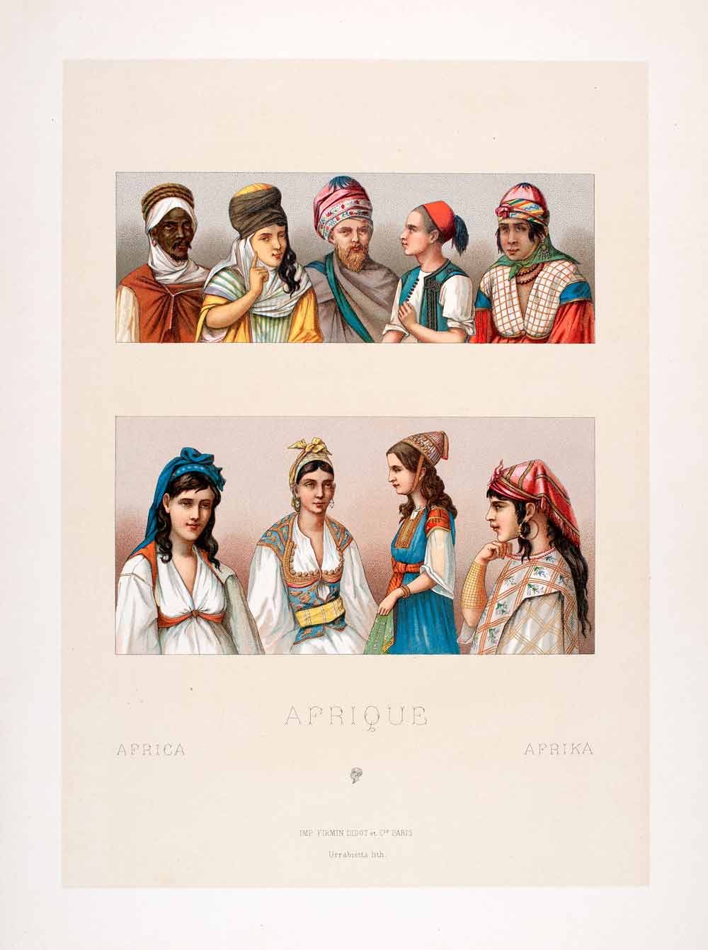 1888 Chromolithograph Berber Costume Ethnic Algeria Oran Tunisia Moor Dress LCH2