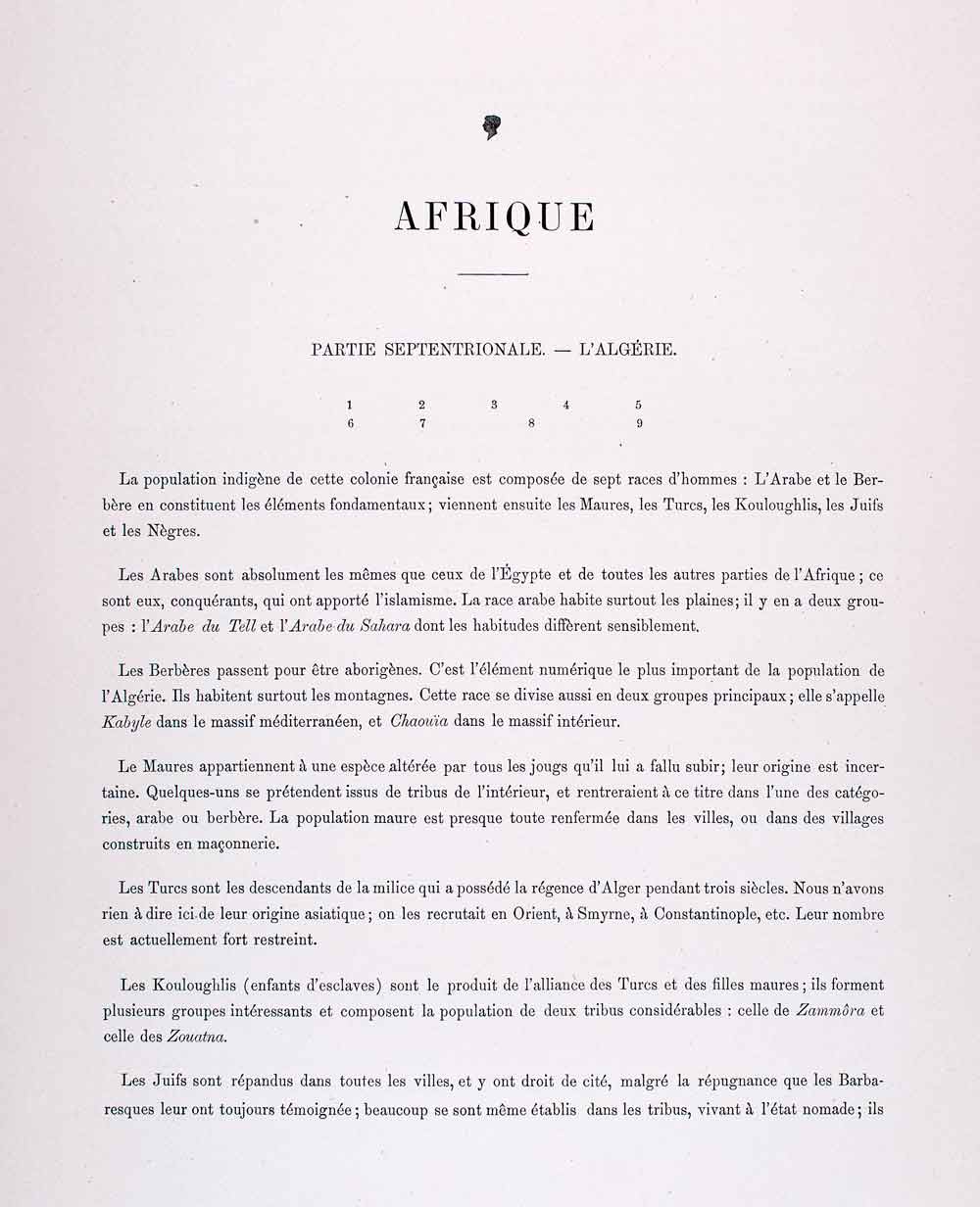 1888 Chromolithograph Berber Costume Ethnic Algeria Oran Tunisia Moor Dress LCH2