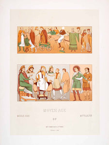 1888 Chromolithograph Medieval Costume Saint-Savin Abbey Poitou 11th LCH2