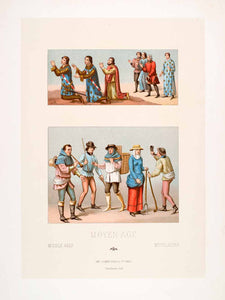 1888 Chromolithograph Medieval Costume Fashion Philippe Louis 13th Century LCH3