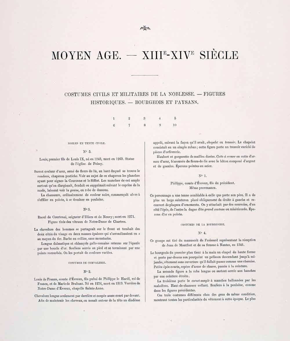 1888 Chromolithograph Medieval Costume Fashion Philippe Louis 13th Century LCH3