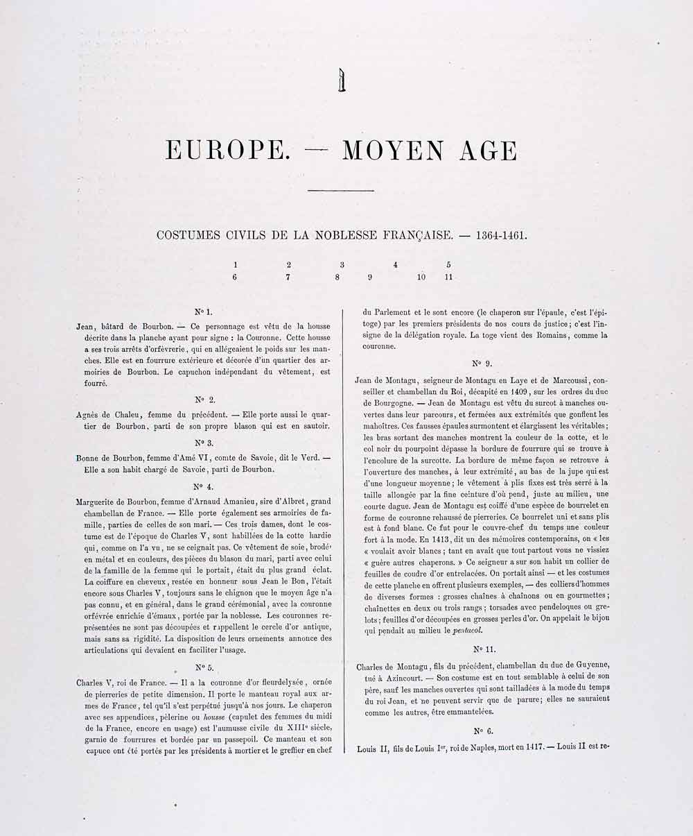 1888 Chromolithograph Medieval French Nobility Costume Historical Figures LCH3