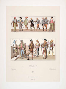1888 Chromolithograph Costume Clothing Italy Medieval Renaissance LCH3