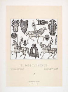 1888 Chromolithograph Horse Armor 16th Century Equestrian Barding Champron LCH3