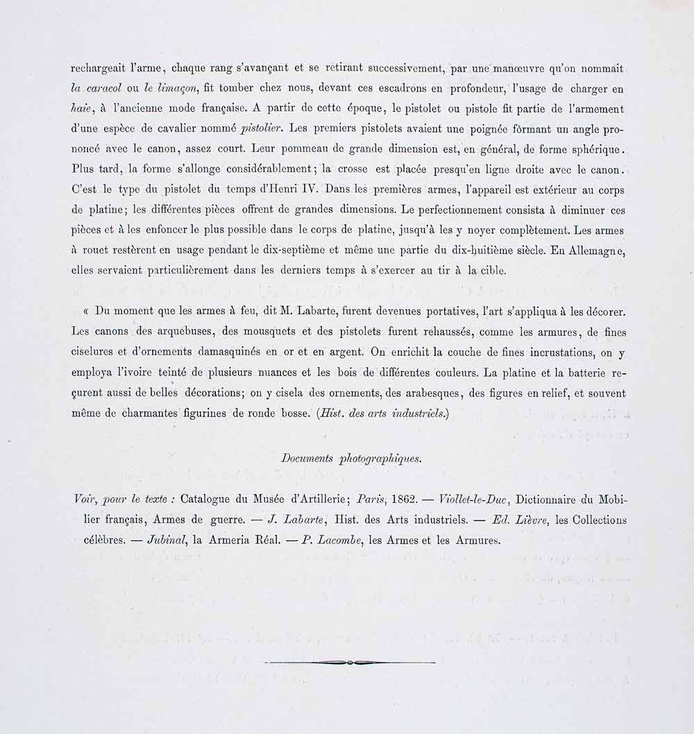 1888 Chromolithograph Military Armor Battleaxe Helmet 16th Century Pistol LCH3