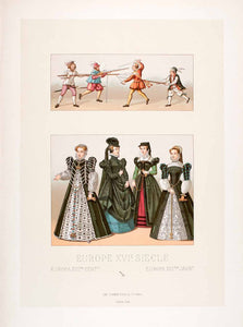 1888 Chromolithograph Nobility Dress Uniform Solider France 16th Century LCH3