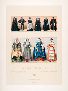 1888 Chromolithograph France 16th Century Dress Fashion Mourning Attire LCH3