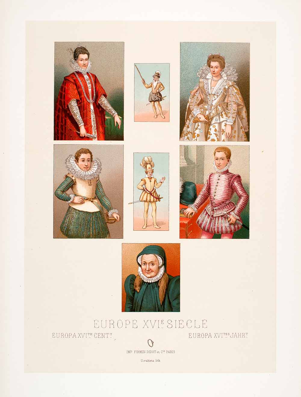 1888 Chromolithograph Portrait 16th Century Child Clothing Dress Jerkin LCH3