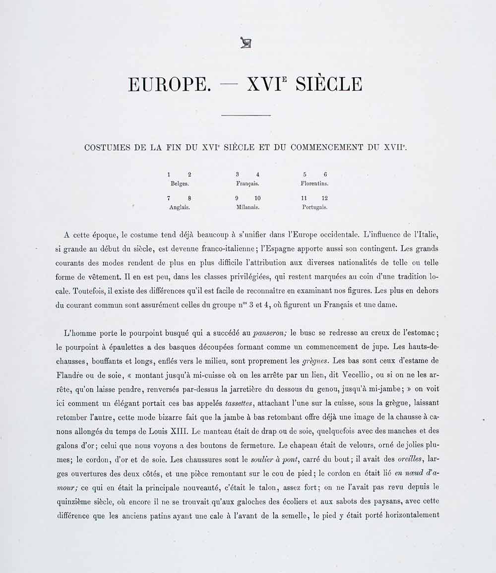 1888 Chromolithograph Traditional Clothing 16th Century Couple Costume LCH3