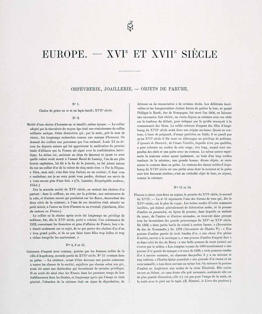 1888 Chromolithograph Historic Jewelry Necklace Brooch Pearl Chain Fashion LCH3