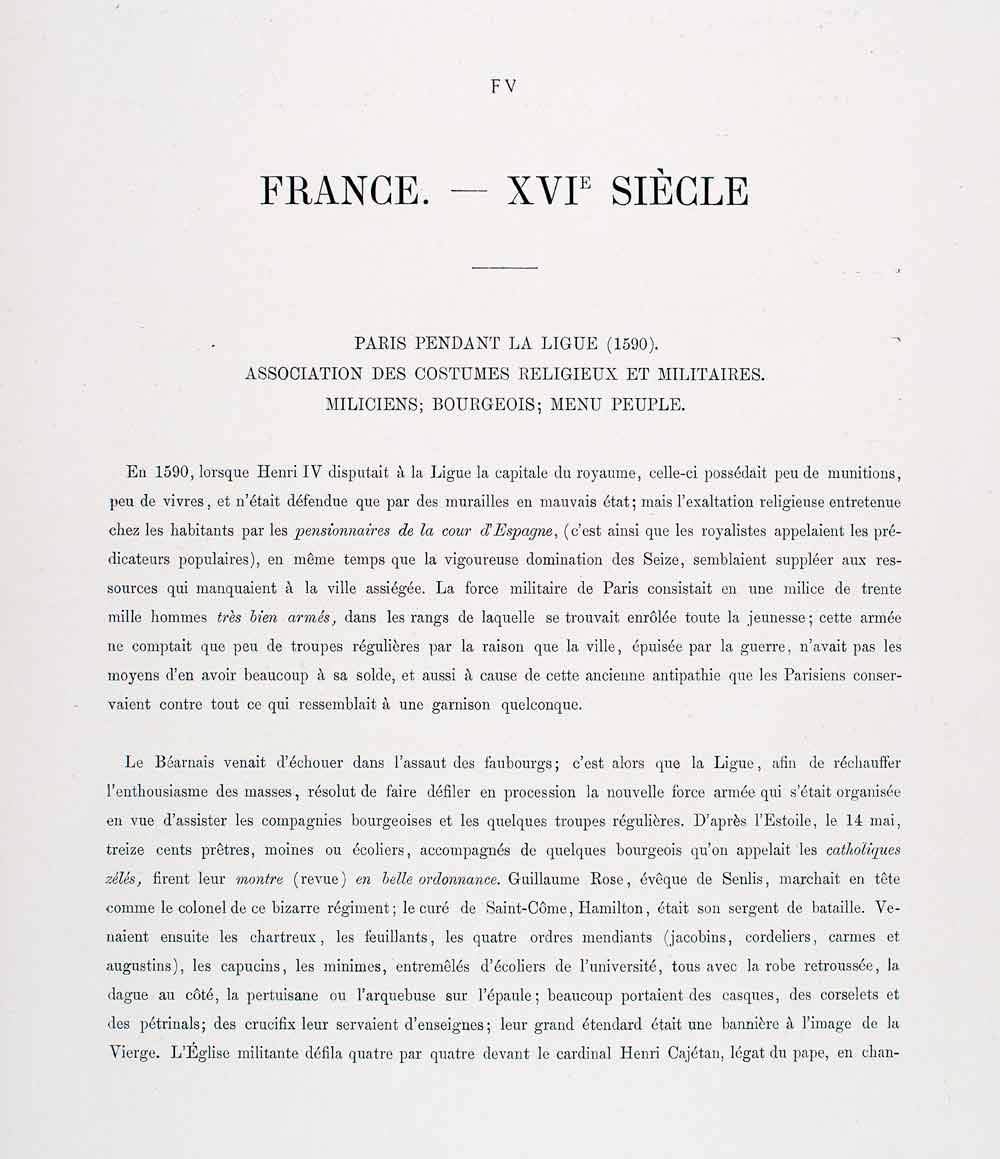 1888 Chromolithograph 16th Century Fashion Costume Child Holy League Paris LCH3