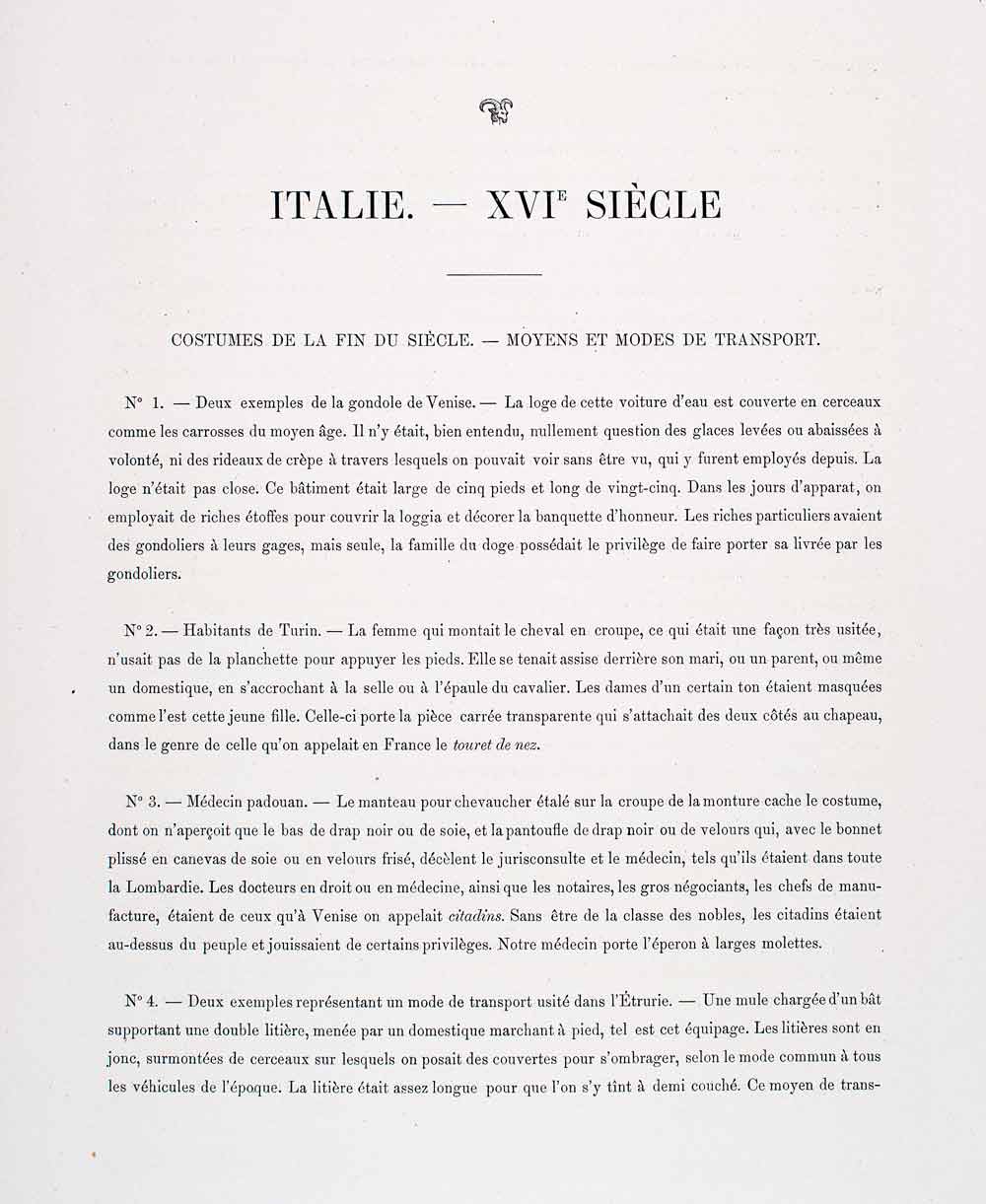 1888 Chromolithograph Italy Gondola 16th Century Costume Platform Heels LCH3