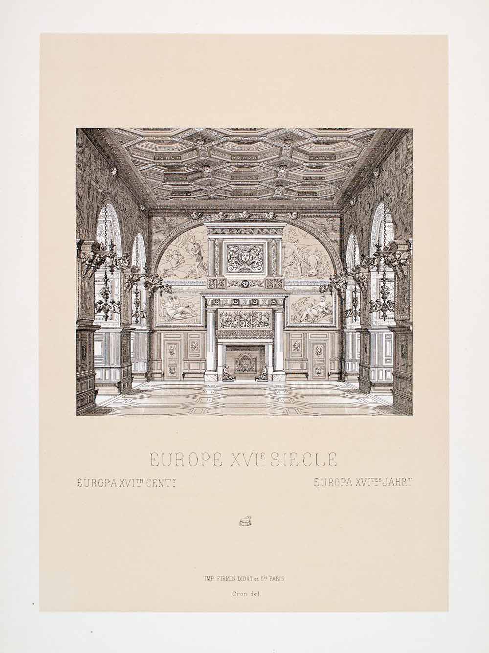 1888 Chromolithograph Fontainebleau 16th Century Palace Interior Gallery LCH3