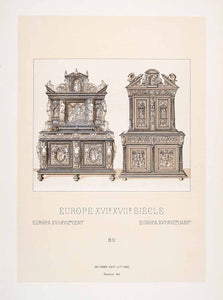1888 Chromolithograph 16th 17th Century Furniture Design Dresser Cabinet LCH4
