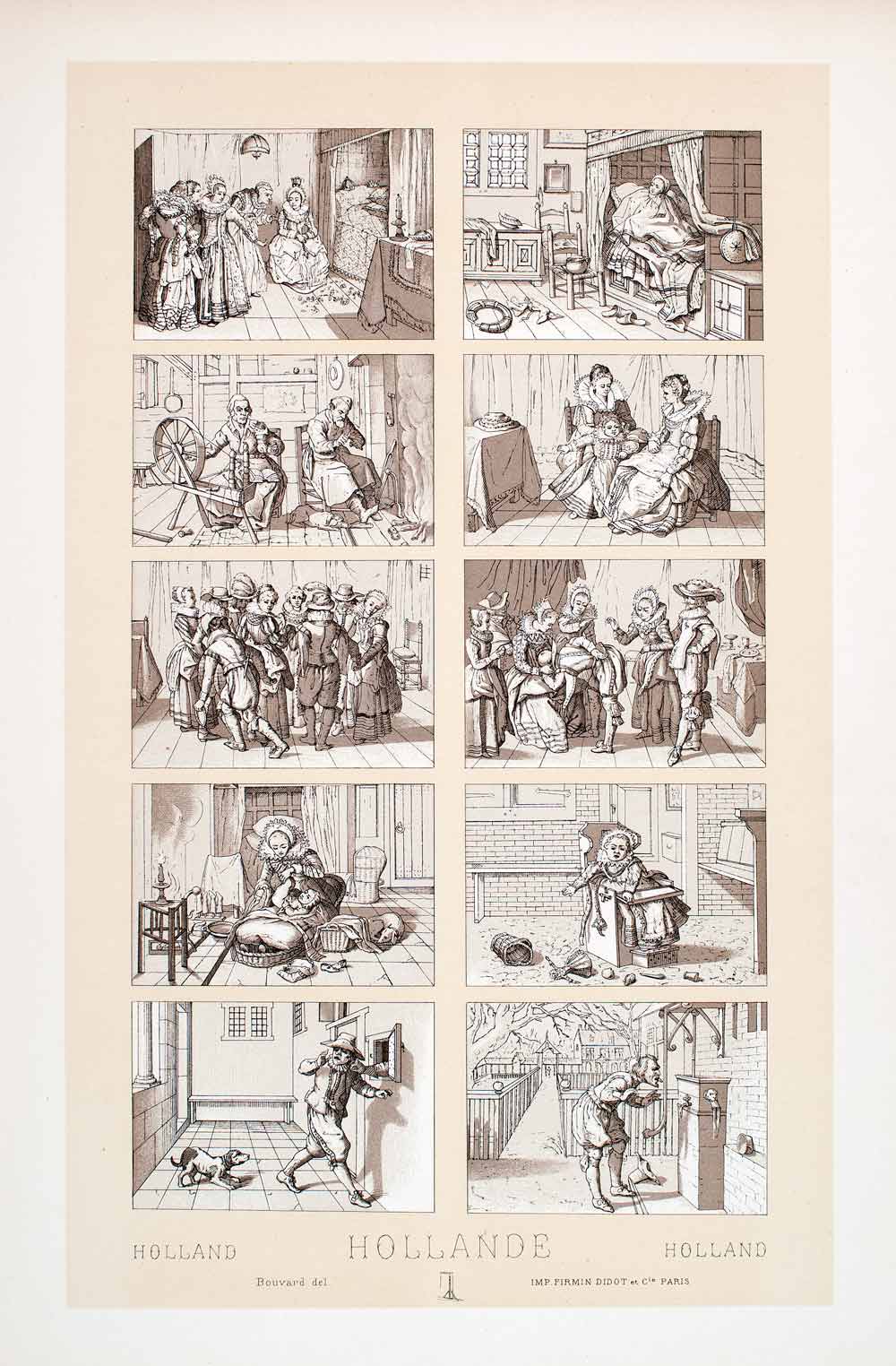 1888 Chromolithograph Holland Netherlands 17th Century Costume Baby LCH4