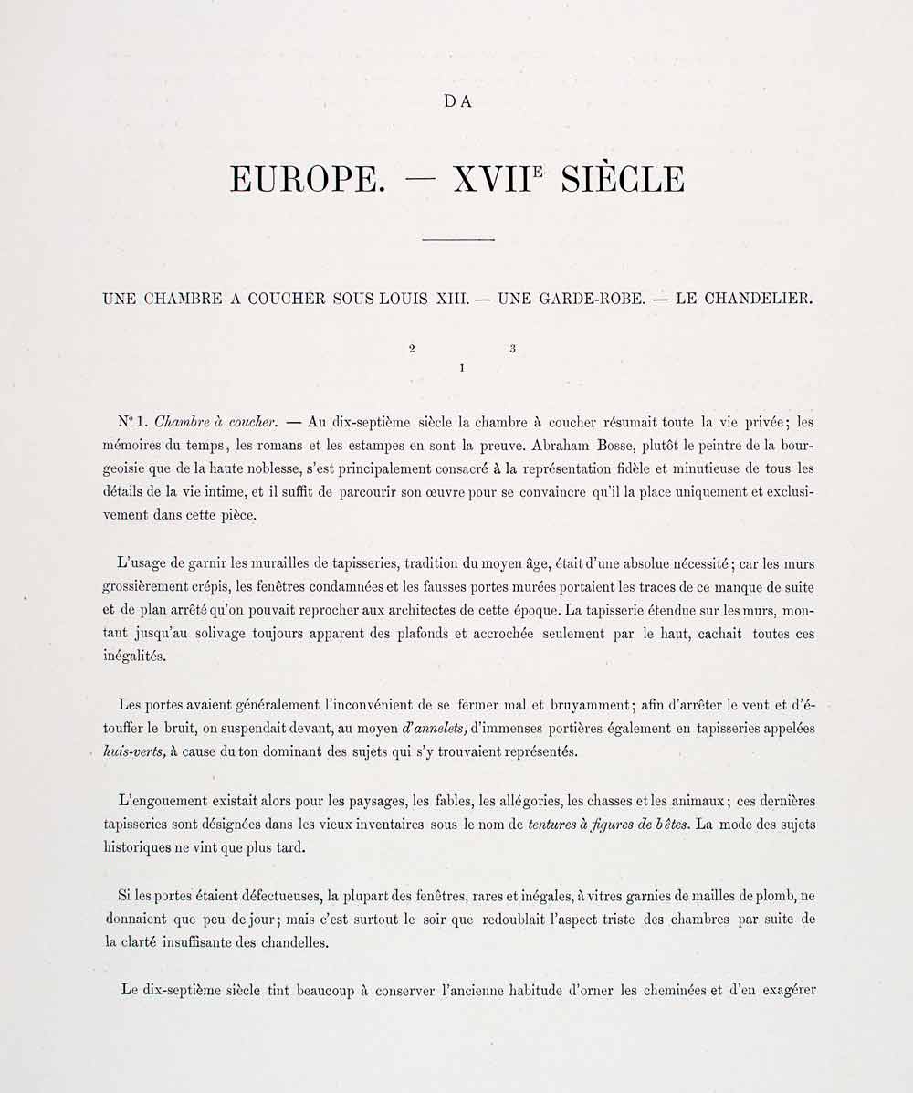 1888 Chromolithograph Louis Bedroom Fireplace Chest Interior Costume LCH4