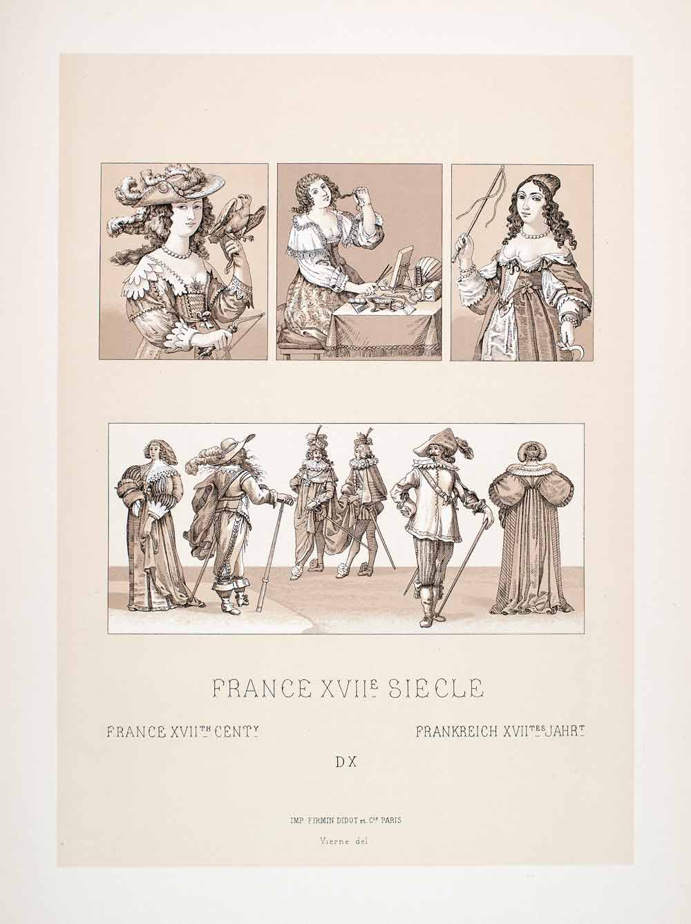 1888 Chromolithograph France 17th Century Dress Noble Aristocrat Panache LCH4