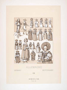 1888 Chromolithograph Germany Fashion Pelzkappe Kittel Costume 17th Century LCH4