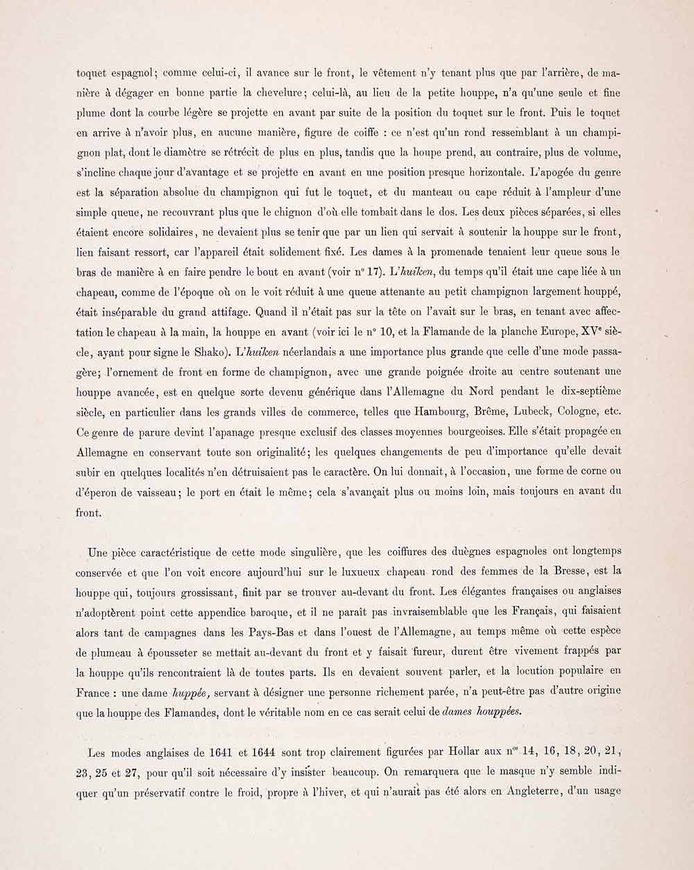 1888 Chromolithograph 17th Century Costume Hoop Skirt Fashion Huiken Crest LCH4