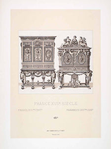 1888 Chromolithograph Baroque 17th Century Cabinet Furniture Carpentry LCH4