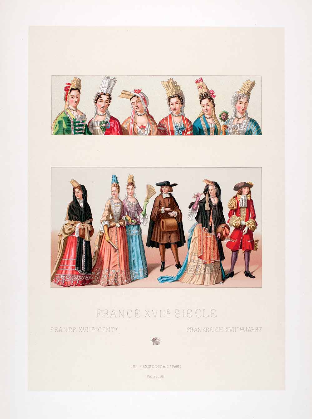 1888 Chromolithograph Maintenon Conti Bourbon Fashion Fontange Dress LCH4