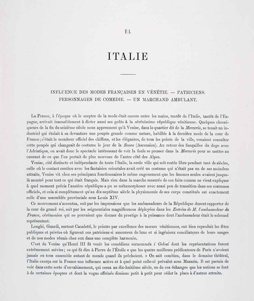 1888 Chromolithograph Italy Patrician Costume Venice Dress Style Merchant LCH4