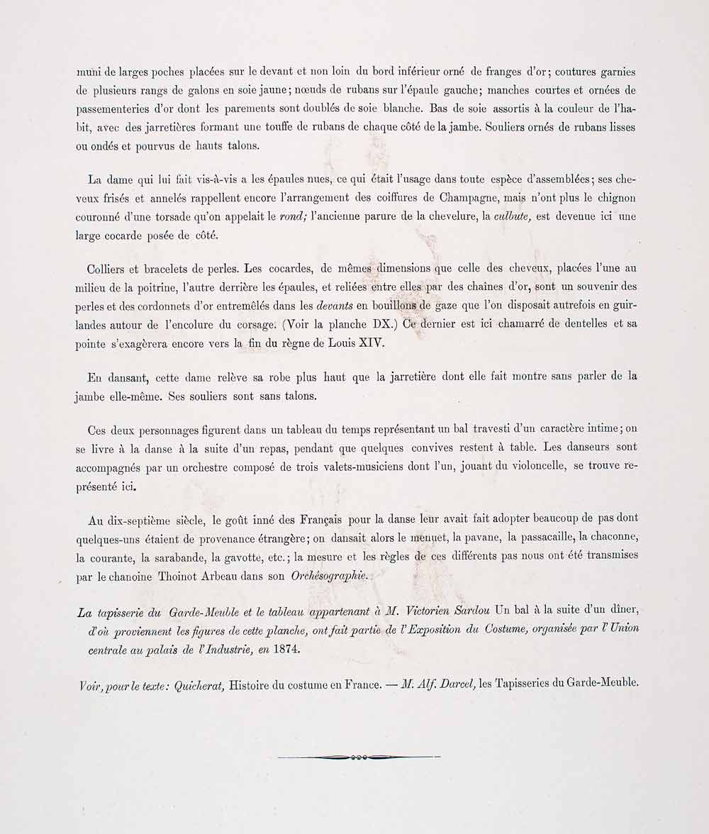 1888 Chromolithograph Bourgeois Ball Costume Gown France 17th Century Cello LCH4