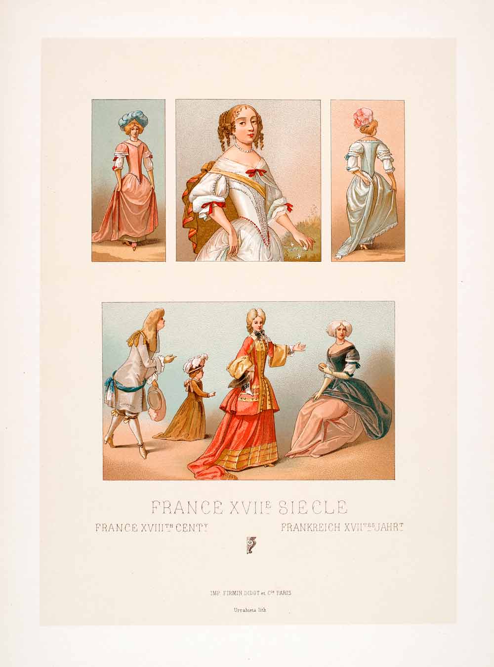 1888 Chromolithograph Portrait France 18th Century Louise-Adelaide Ball LCH4