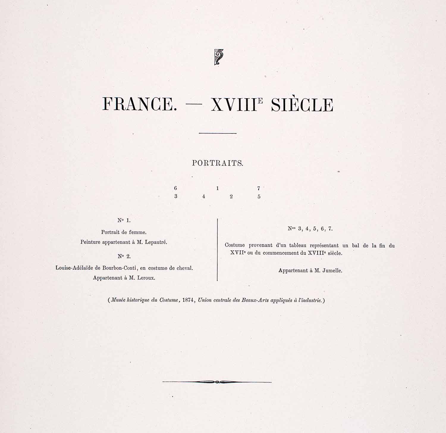 1888 Chromolithograph Portrait France 18th Century Louise-Adelaide Ball LCH4