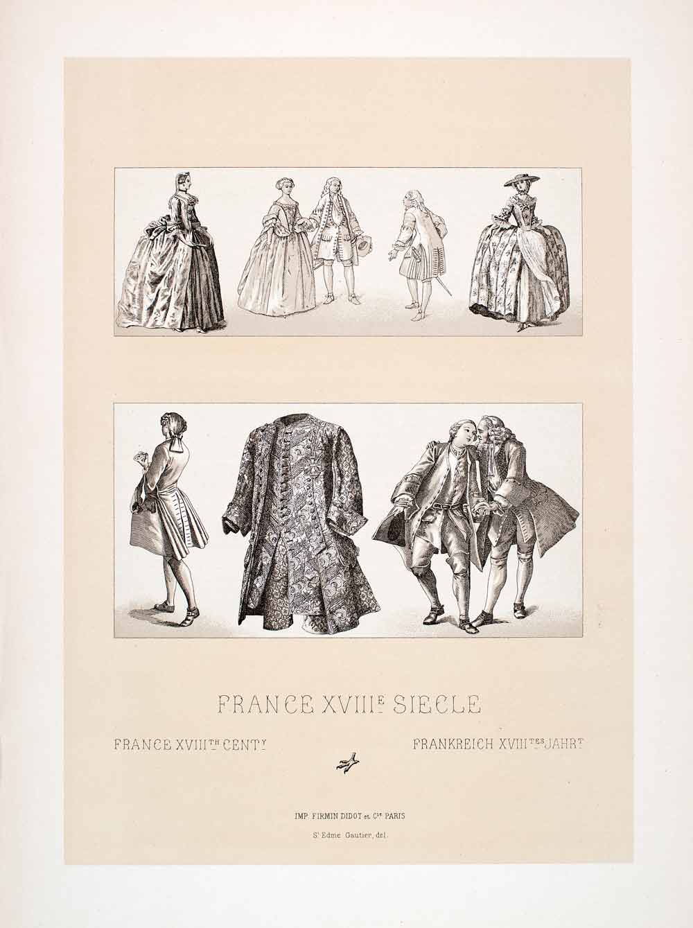 panniers dress 1888 Chromolithograph Pannier Dress Costume 18th Century Fashion Gown – Period Paper Historic Art LLC