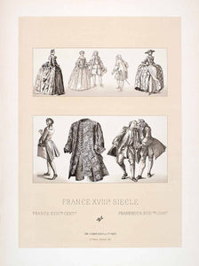 1888 Chromolithograph Pannier Dress Costume 18th Century Fashion Gown LCH4