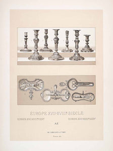 1888 Chromolithograph Candlestick Scissor Snuffer 17th Century Decoration LCH4