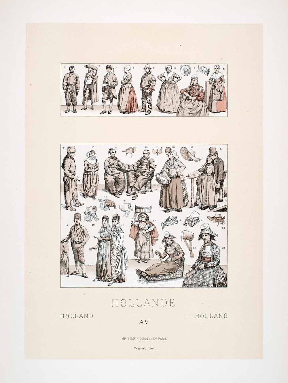 1888 Chromolithograph 19th Century Holland Fashion Costume Headdress Lace LCH5