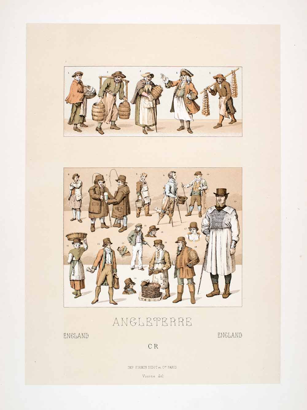 1888 Chromolithograph 18th Century England Costume Merchant Historic LCH5