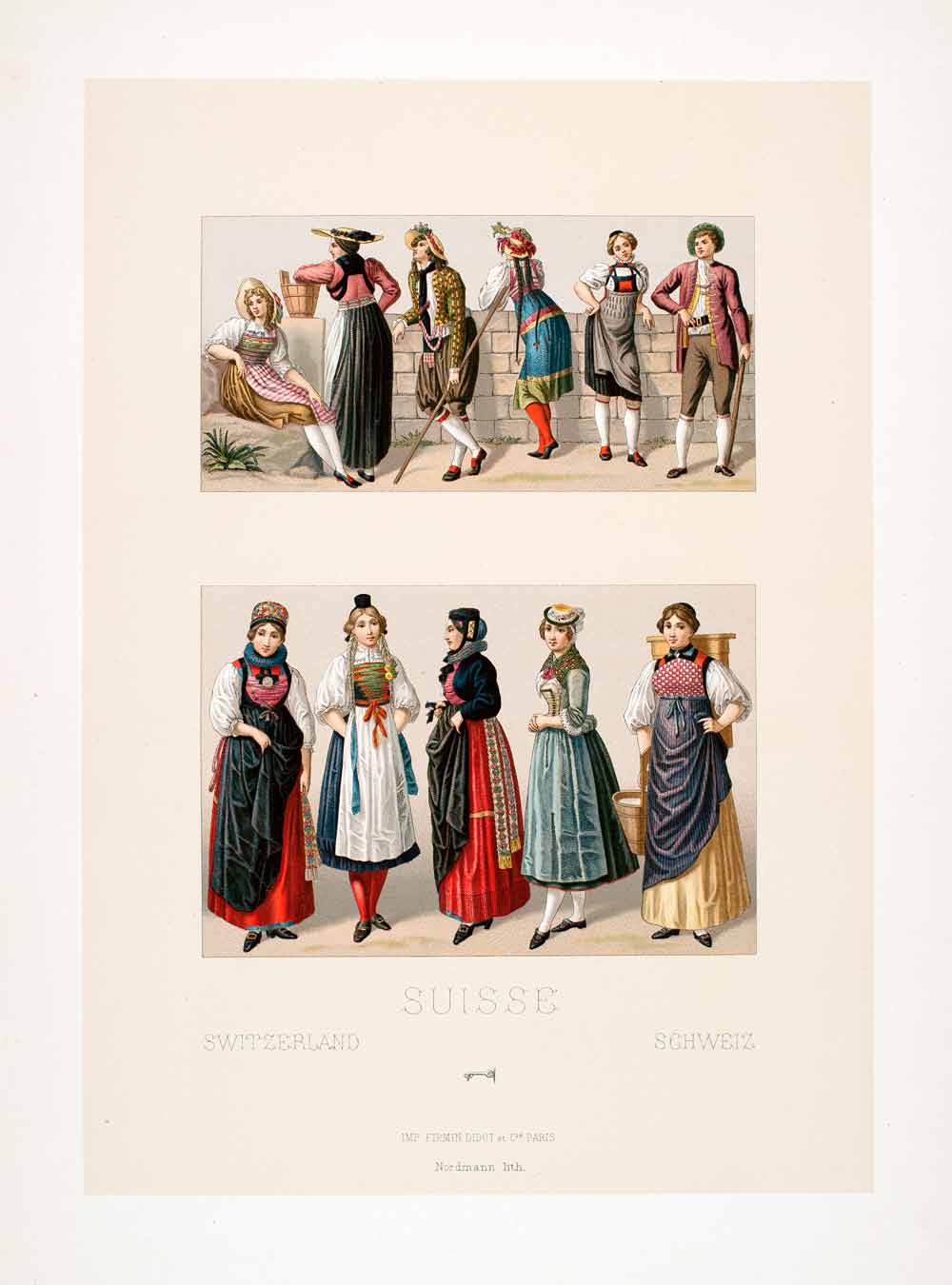 1888 Chromolithograph Switzerland Costume Fashion 19th Century Traditional LCH5