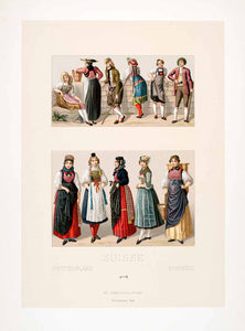 1888 Chromolithograph Switzerland Costume Fashion 19th Century Traditional LCH5