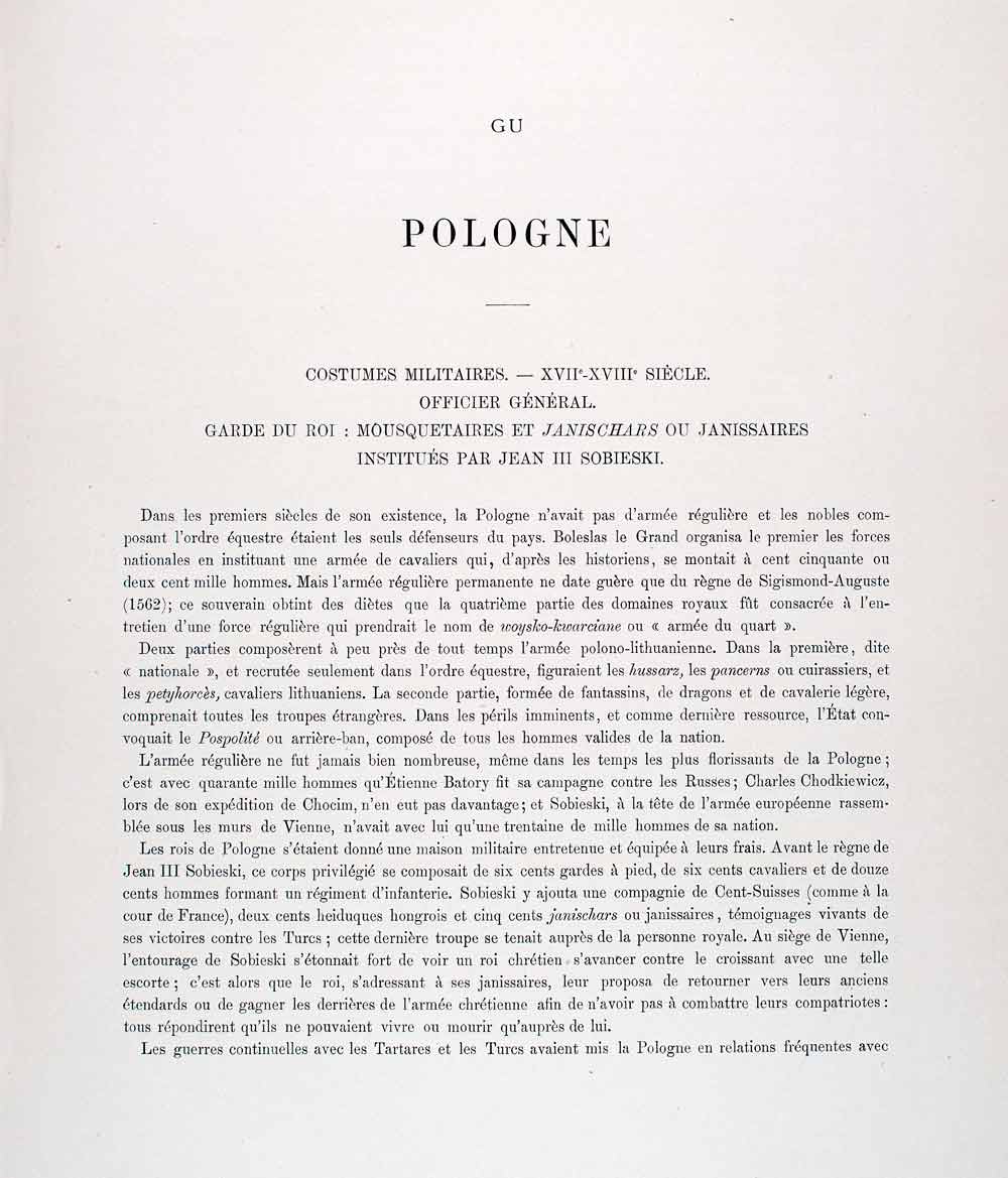 1888 Chromolithograph Poland Military Uniform Janissary Army Cavalryman LCH5