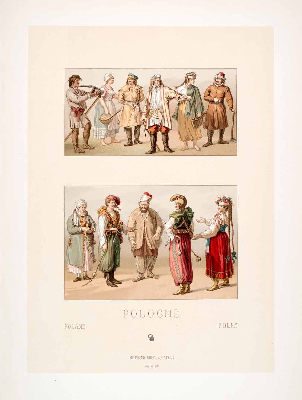 1888 Chromolithograph Costume Poland 19th Century Krakow Lithuania Ukraine LCH5