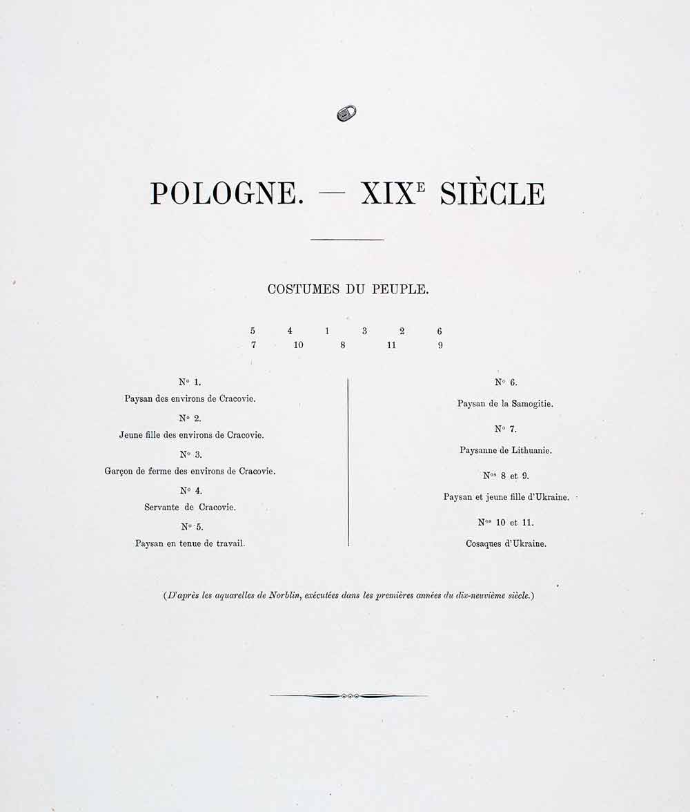 1888 Chromolithograph Costume Poland 19th Century Krakow Lithuania Ukraine LCH5