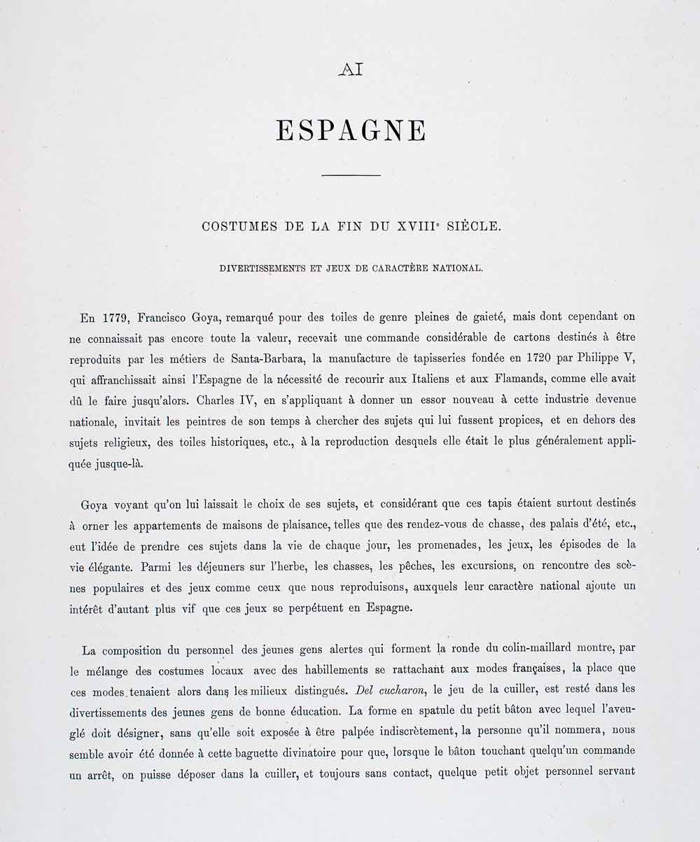 1888 Chromolithograph Spain Costume 18th Century Stilts Dress Game LCH5