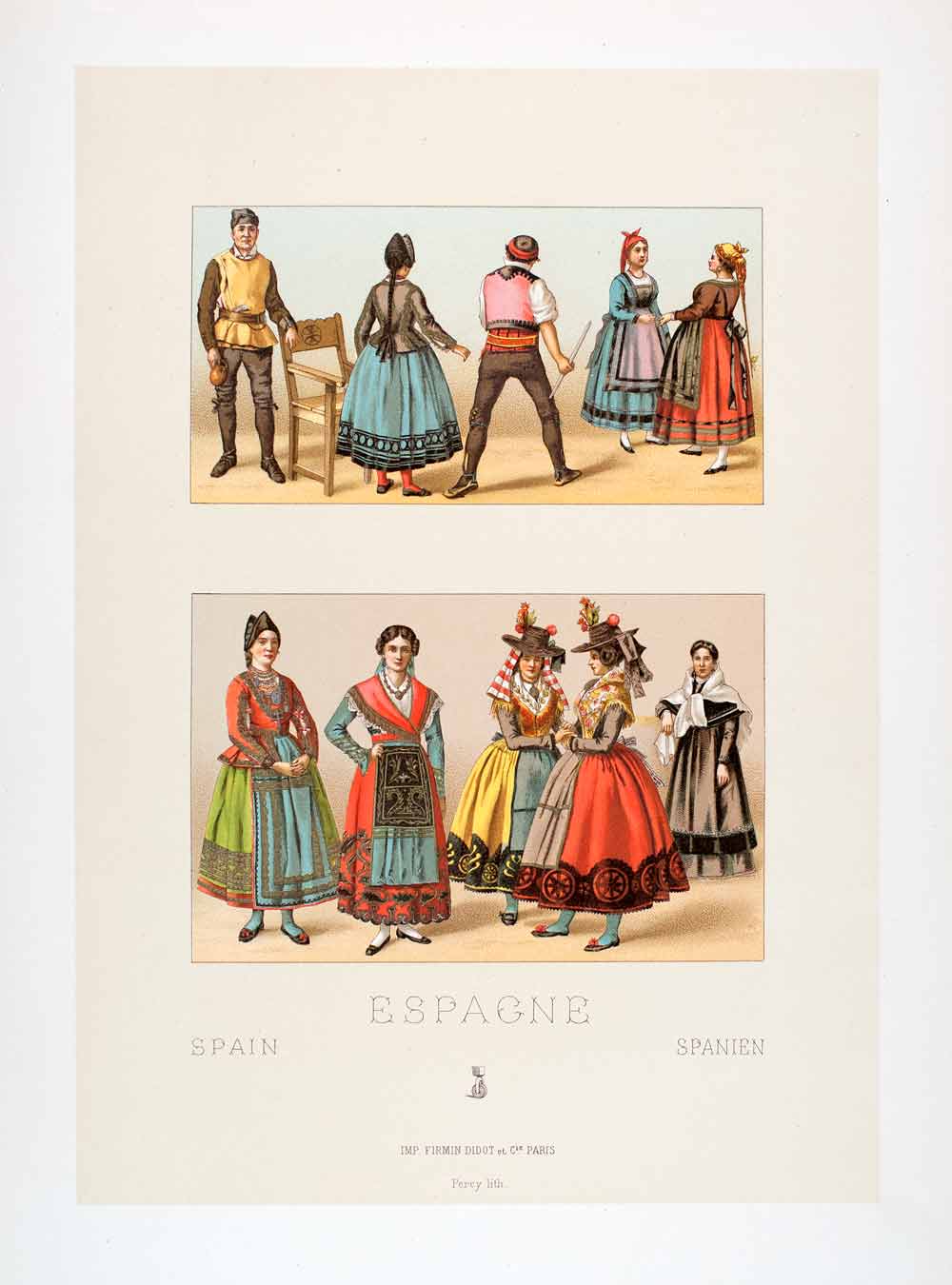 1888 Chromolithograph Folk Costume Spain Leon Old Castile Traditional – Period Paper Historic Art LLC