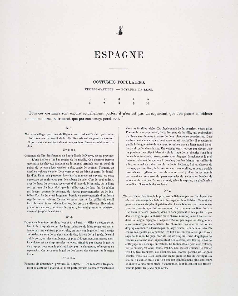 1888 Chromolithograph Folk Costume Spain Leon Old Castile Traditional Dress LCH5