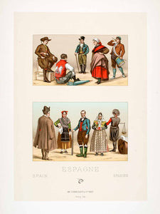 1888 Chromolithograph Spain Costume Fashion Asturia Castile Galicia LCH5