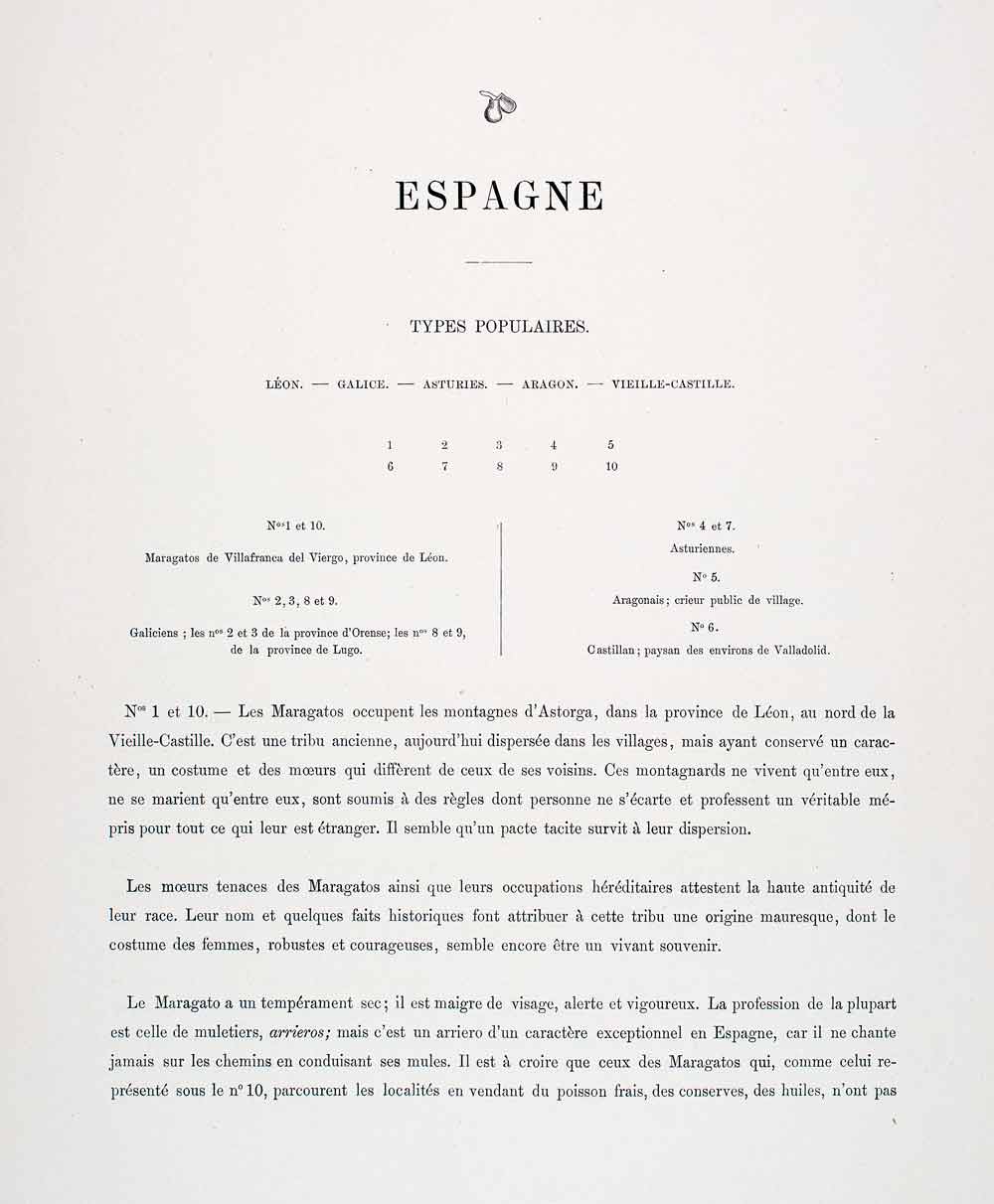 1888 Chromolithograph Spain Costume Fashion Asturia Castile Galicia LCH5