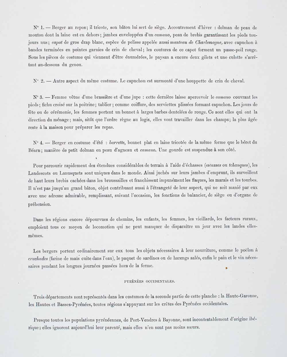 1888 Chromolithograph Landes Pyrenees 19th Century Costume Stilts Tradition LCH5