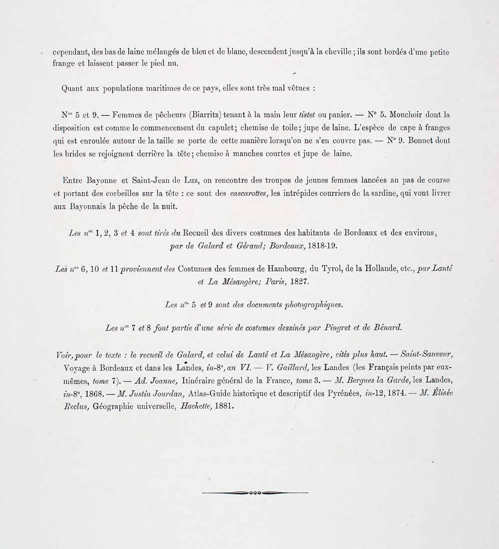 1888 Chromolithograph Landes Pyrenees 19th Century Costume Stilts Tradition LCH5