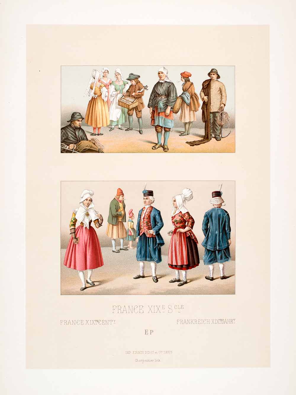 1888 Chromolithograph Costume Dieppe Polletais Fisherman Traditional La LCH5