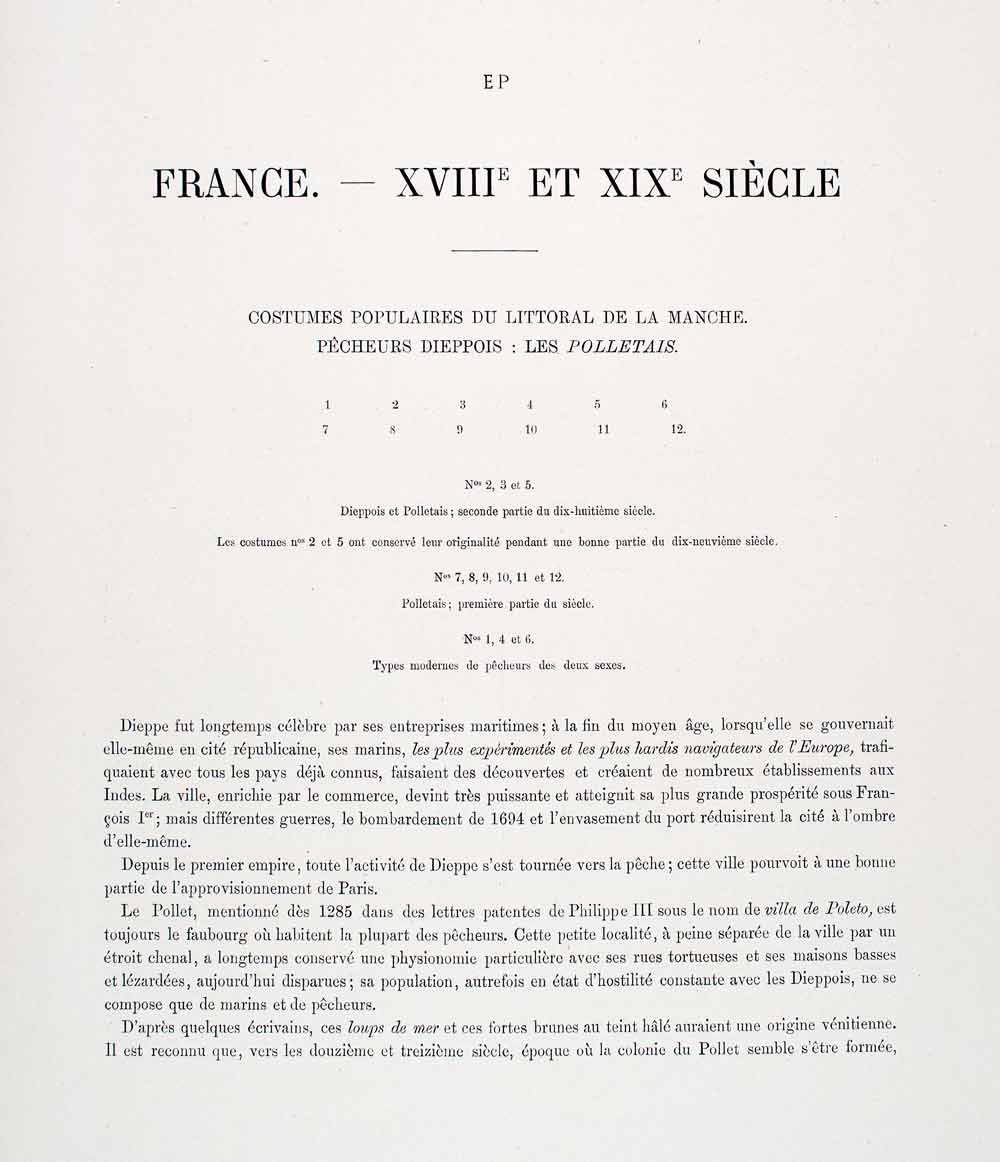 1888 Chromolithograph Costume Dieppe Polletais Fisherman Traditional La LCH5